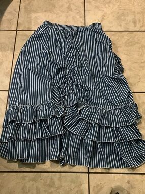 Blue and White Striped Ruffle Midi Skirt( Belle Paque)